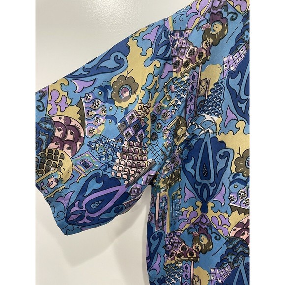 Vtg 90s STUNT 100% Silk Men's Button Up Top Shirt Streetwear Green Purple Size M - Picture 4 of 7